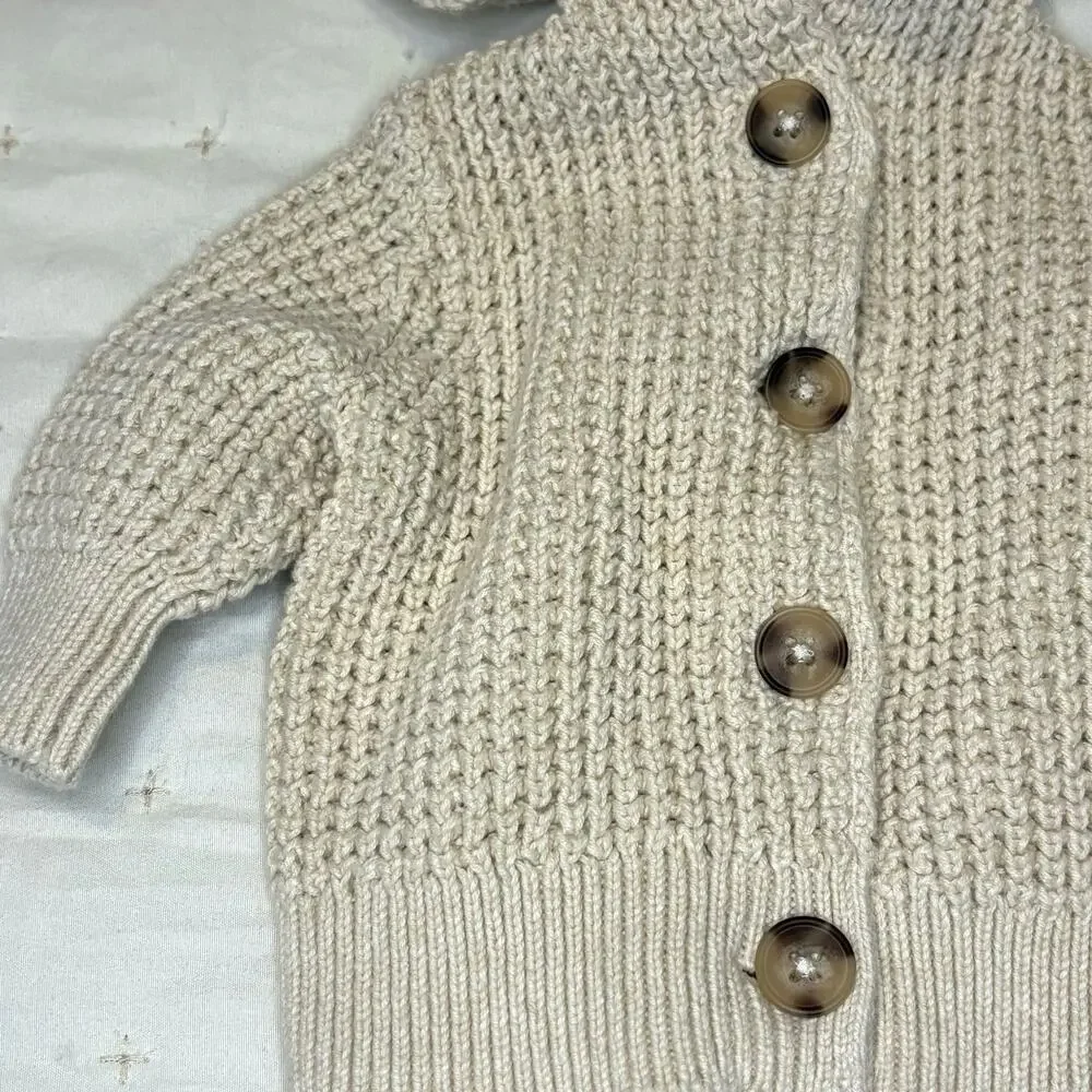 Old Navy Textured Cardigan Sweater Hoodie Girls/Boys 0-3M Cream Cotton